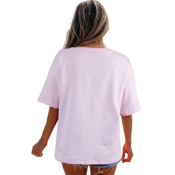 Light Pink With Blue Bow Flag Graphic Crewneck Top New S M L XL - Picture 5 of 13